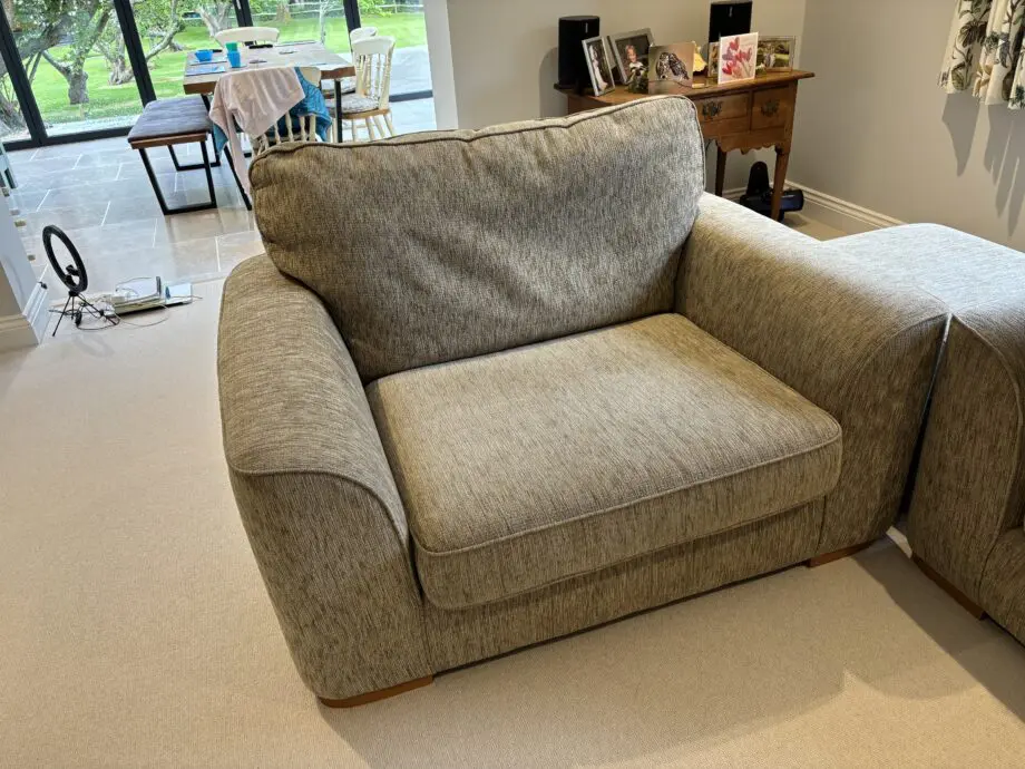 Oatmeal sofa set with snug and storage footstool