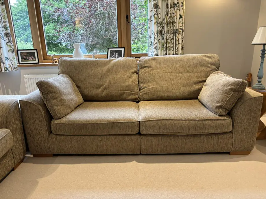 Oatmeal sofa set with snug and storage footstool