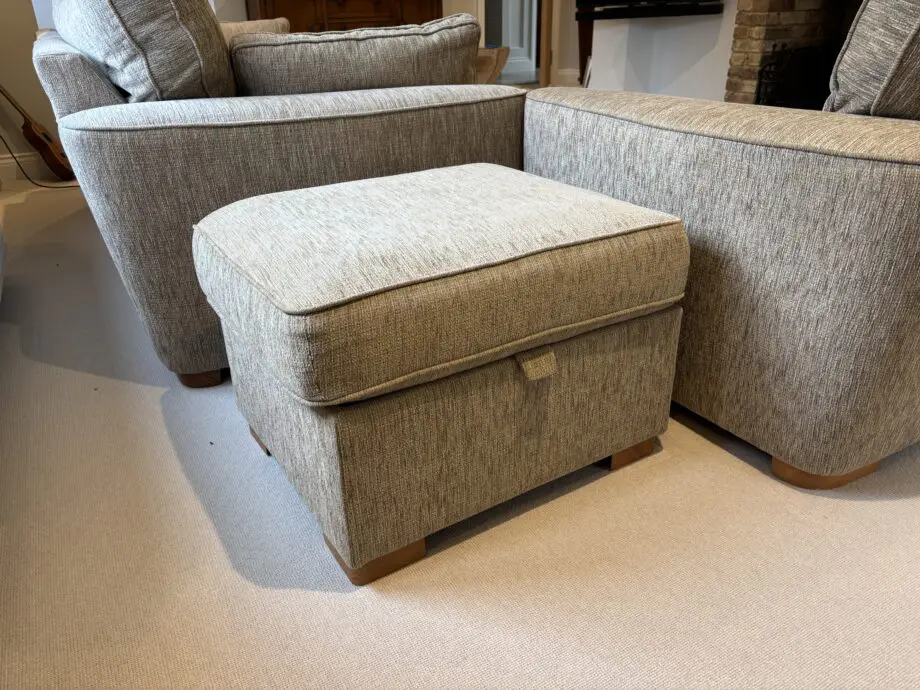 Oatmeal sofa set with snug and storage footstool