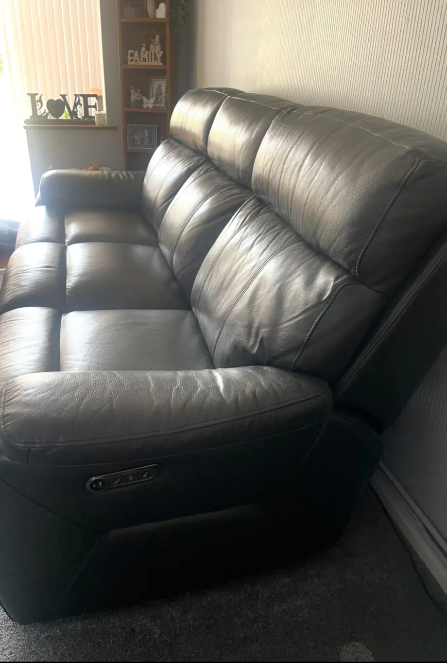 DFS 3 seater electric reclining leather sofa