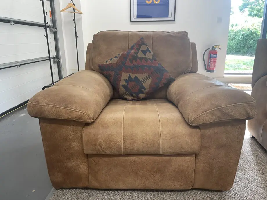DFS Leather Tan Corner Sofa, Arm Chair (reclining) and Footstool