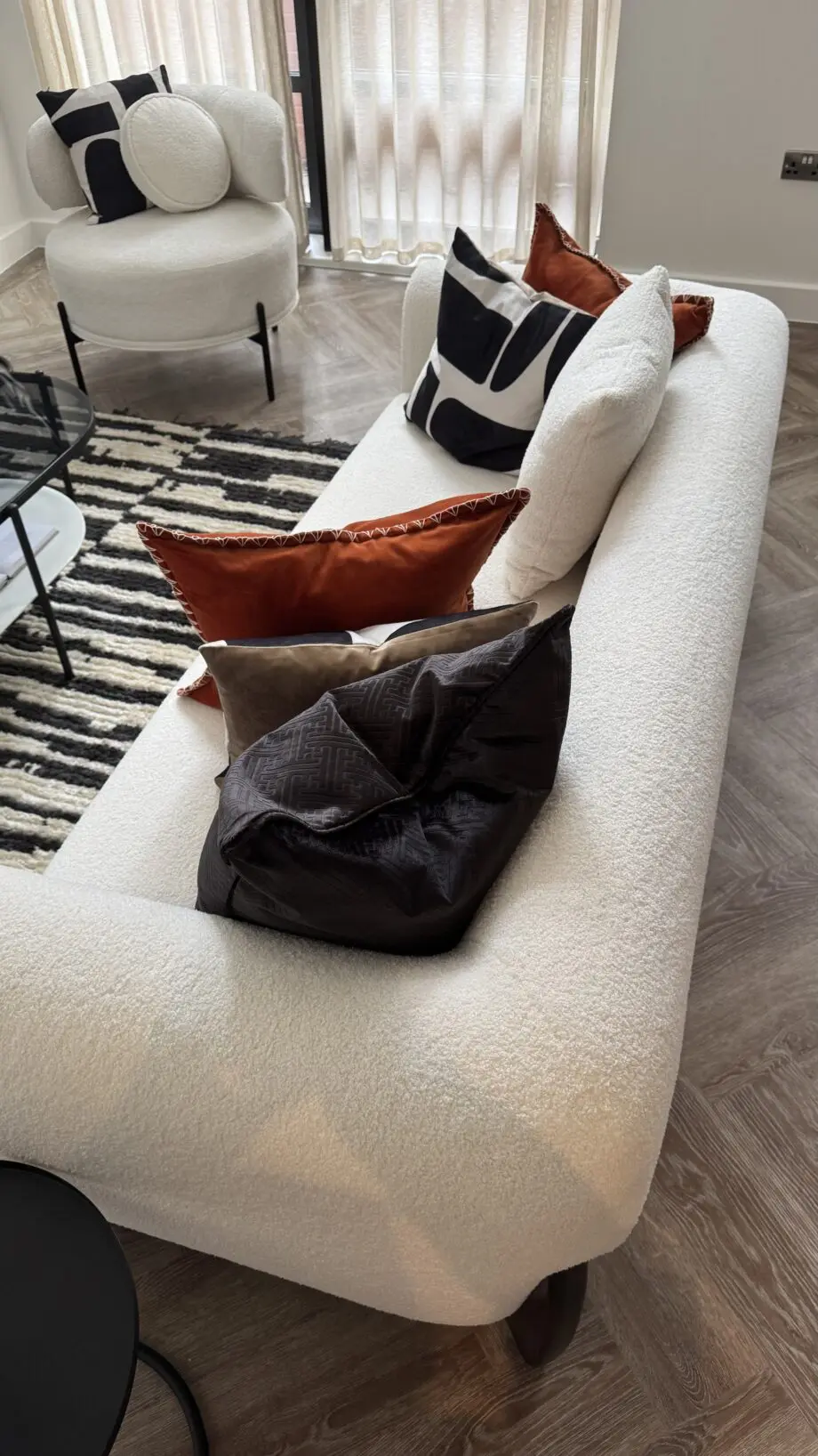 White boucle 3 seater sofa