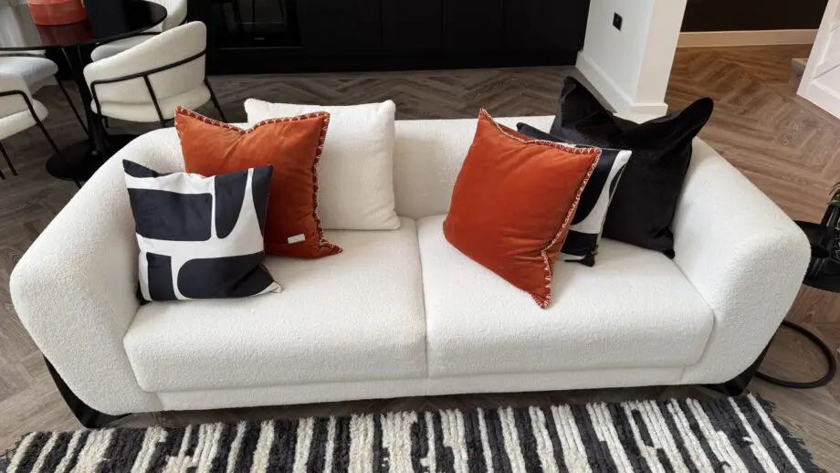 White boucle 3 seater sofa