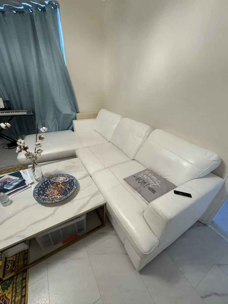 DFS white leather R.corner sofa