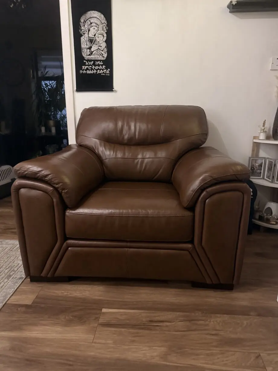 SCS Brown Leather Sofa Set with Footstool