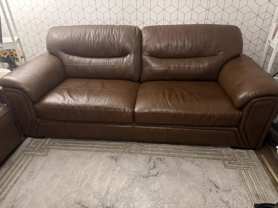 SCS Brown Leather Sofa Set with Footstool