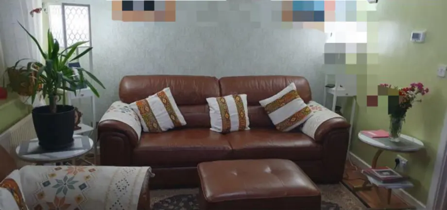 SCS Brown Leather Sofa Set with Footstool