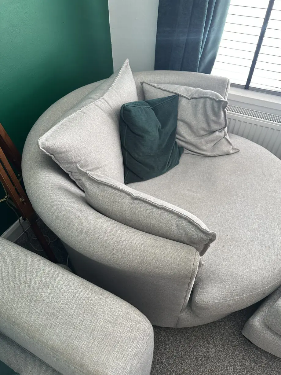 DFS Layla Silver 2-seater and Cuddle chair with footstool