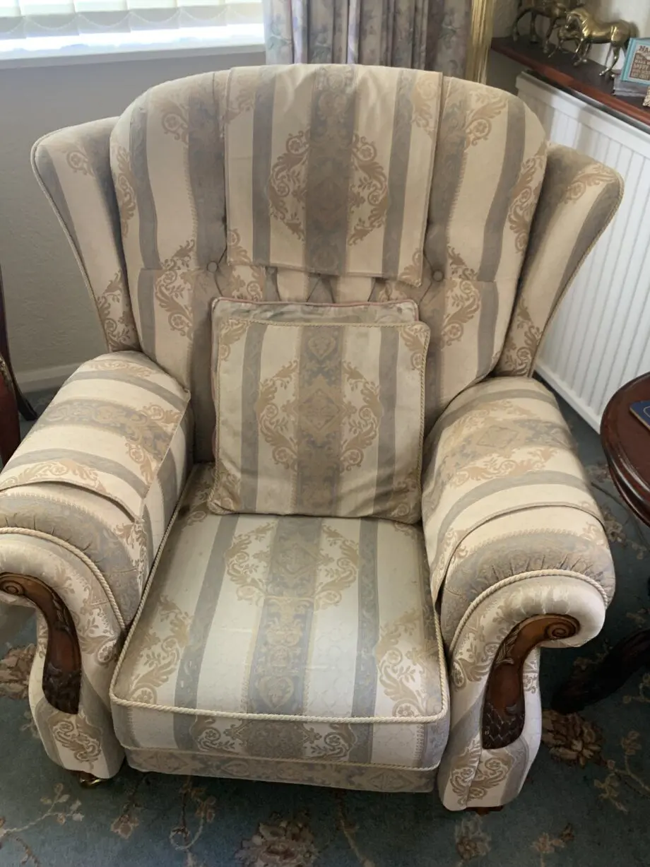 3 Piece Suite, subtle pattern/stripe, beige and gold
