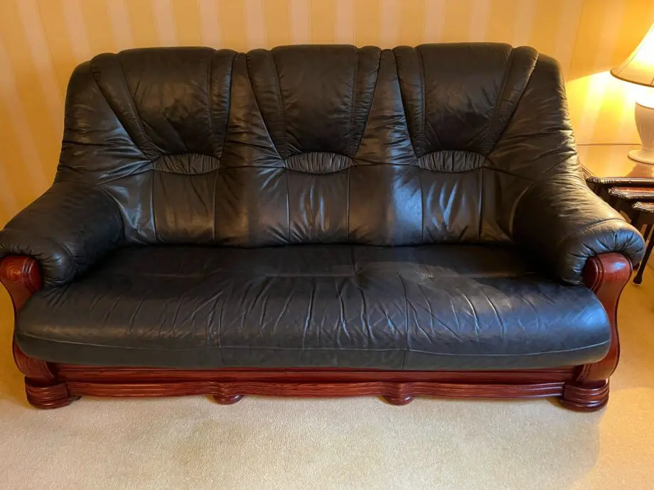 Grey Leather Sofa & Two Chairs