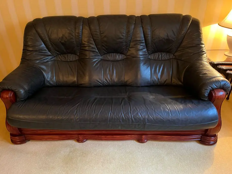Grey Leather Sofa & Two Chairs