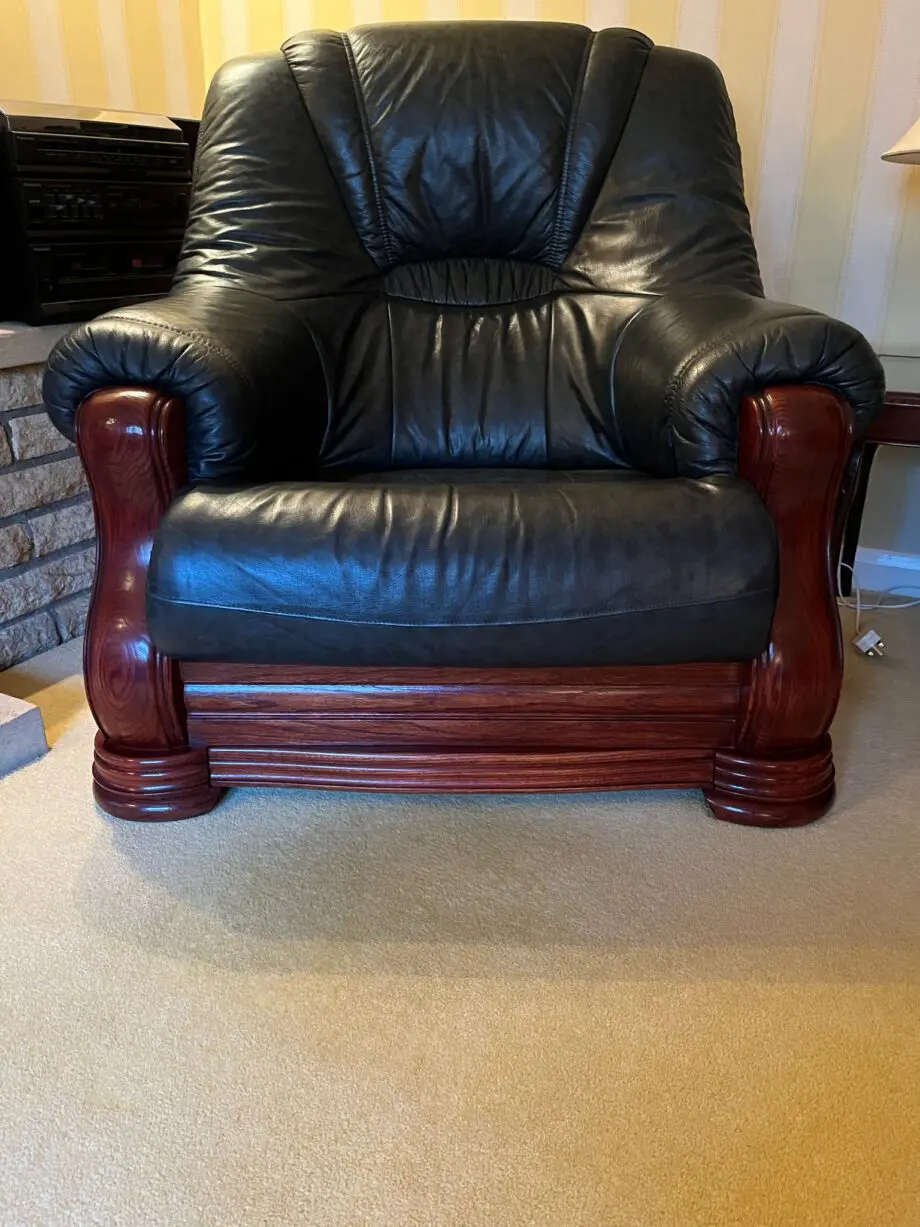 Grey Leather Sofa & Two Chairs
