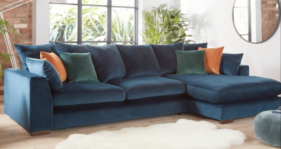 DFS Velvet Pillow Back Right Hand Facing Large Chaise End Sofa