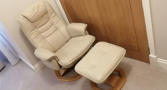 Lazy Boy Easy Chair Footstool Cream Beige Leather Swivel Armchair
