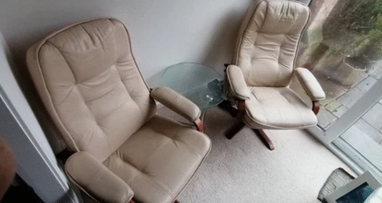 2 Lazy Easy Swivel Chairs Cream Beige Leather Armchair