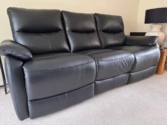 Sofology Black Leather 3 Seater Electronic Recliner Sofa