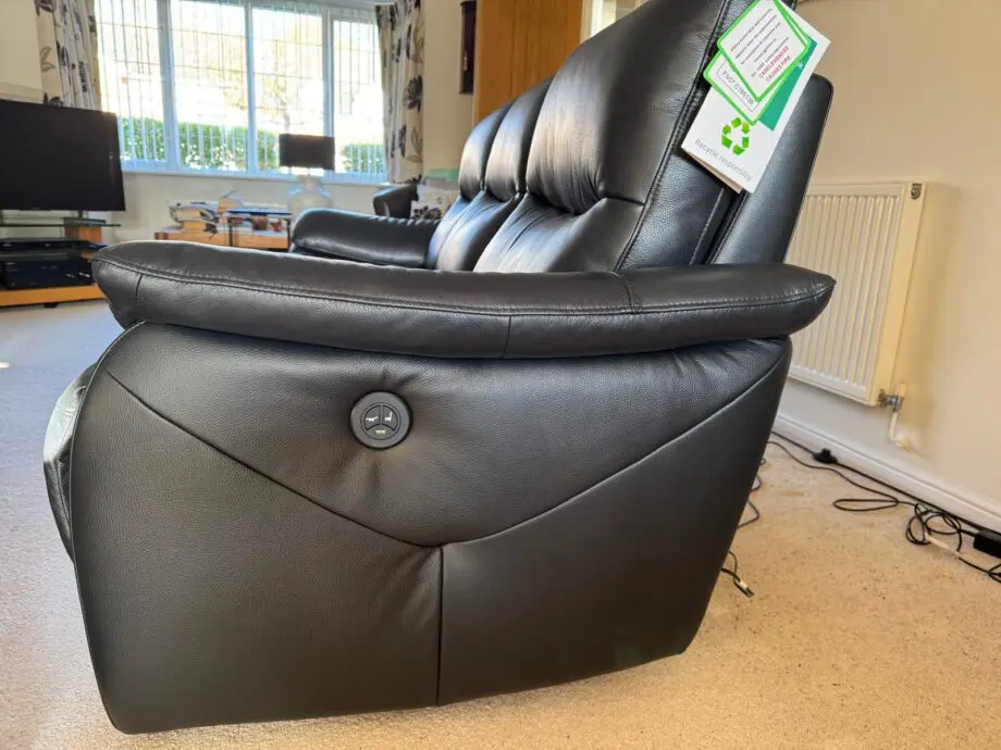 Sofology Black Leather 3 Seater Electronic Recliner Sofa
