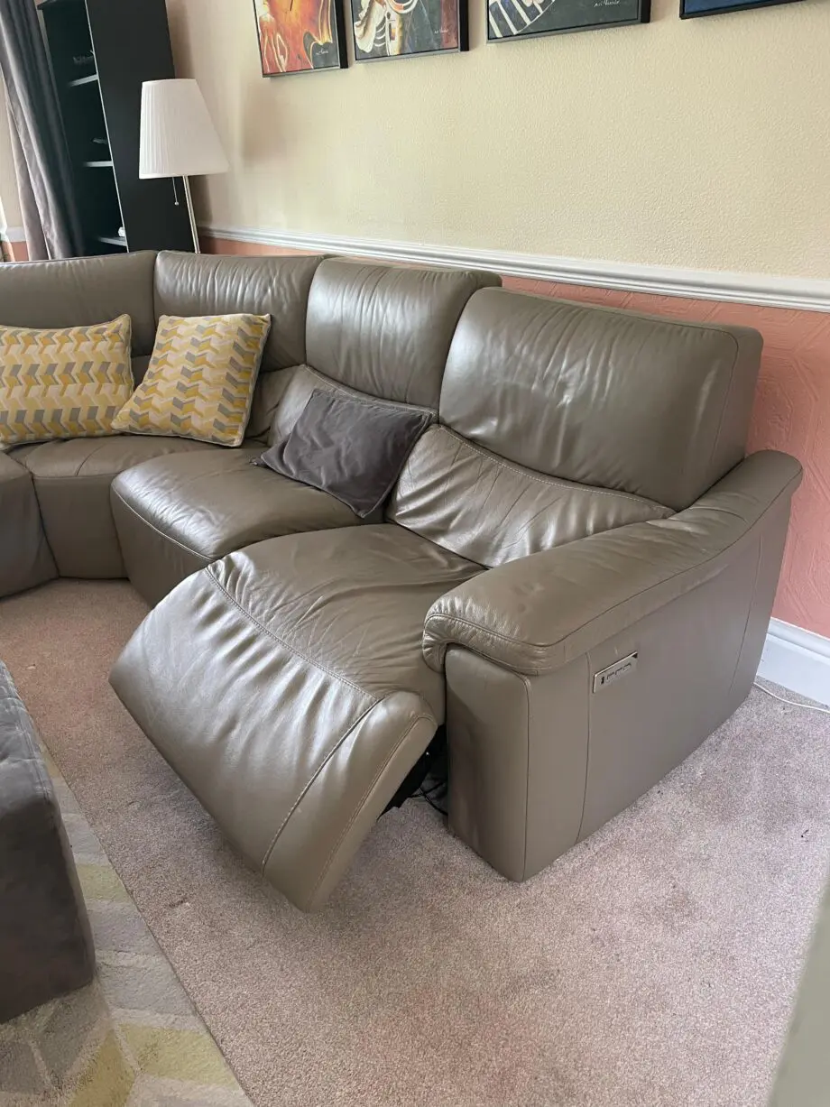 Leather Grey Right-Hand Facing Sofa, with Powered Recline, Lumbar and Headrest + Free Extras