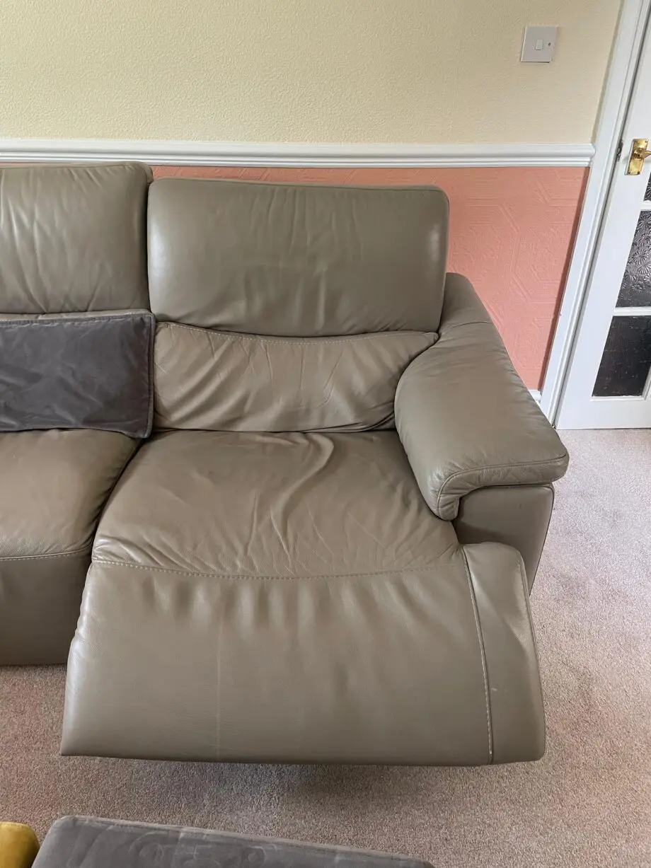 Leather Grey Right-Hand Facing Sofa, with Powered Recline, Lumbar and Headrest + Free Extras