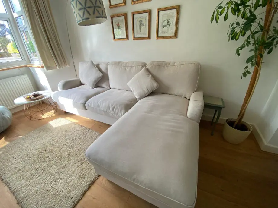 Dunelm Oatmeal Corner Sofabed with Ottoman Storage & Matching Cushions