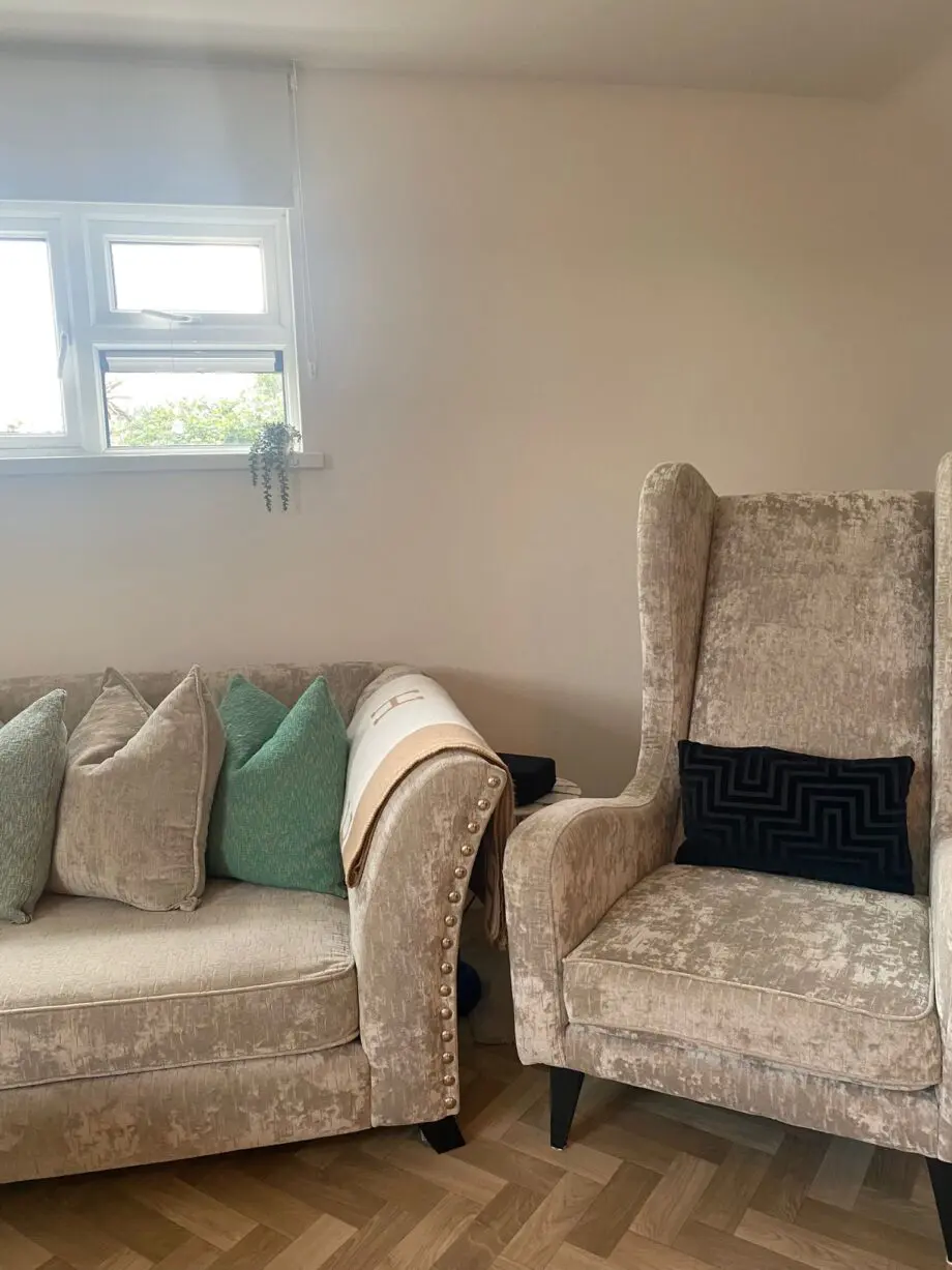 DFS Corner Sofa - 3 piece - Accent Chair and Footstall