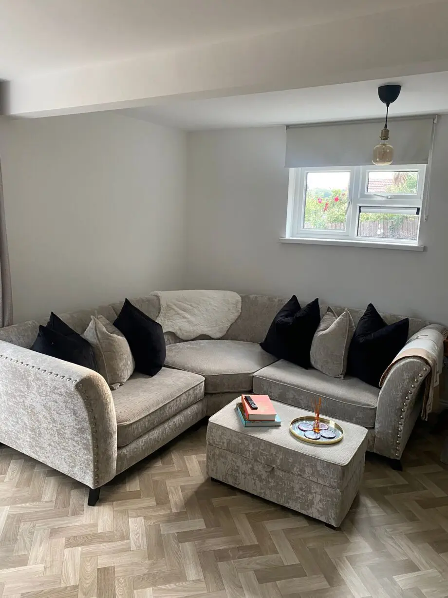 DFS Corner Sofa - 3 piece - Accent Chair and Footstall