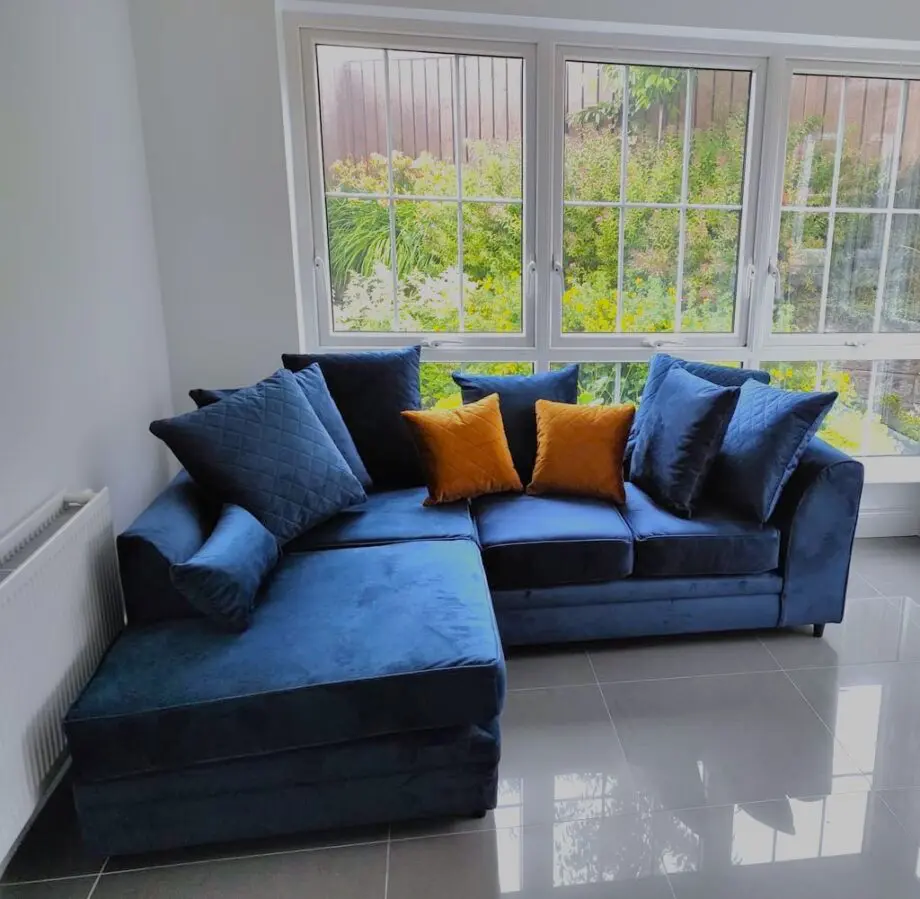 Chicago L-Shaped Corner Sofa - Blue Velvet Left & Right Hand Facing Available