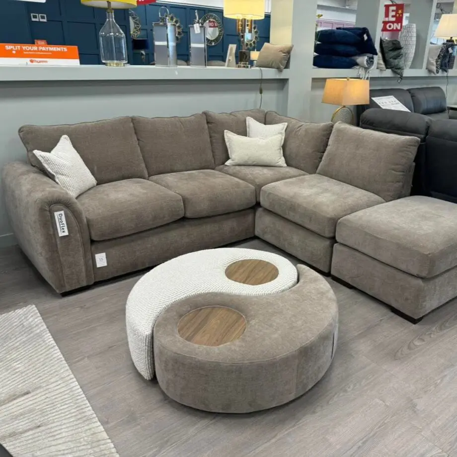 Brand New Condition Corner Sofa & Pouffe For Sale || Beige & Cream Available