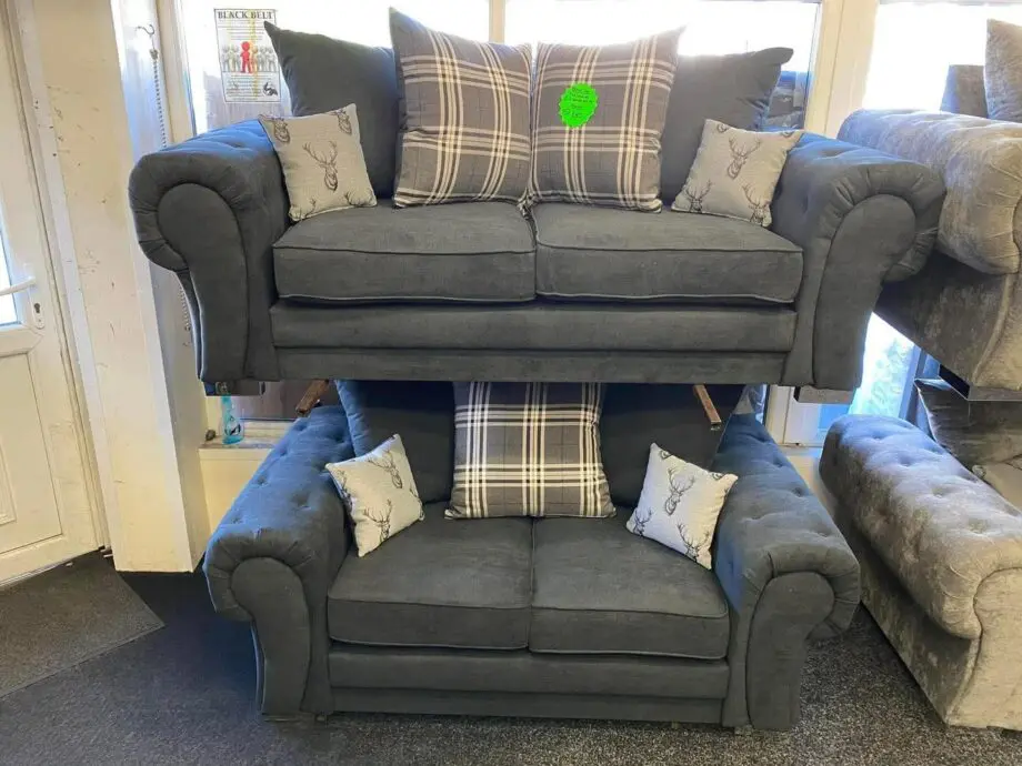 Verona Sofa Set | 3x Settee & 2x Settee For Sale Grey Chenille Fabric