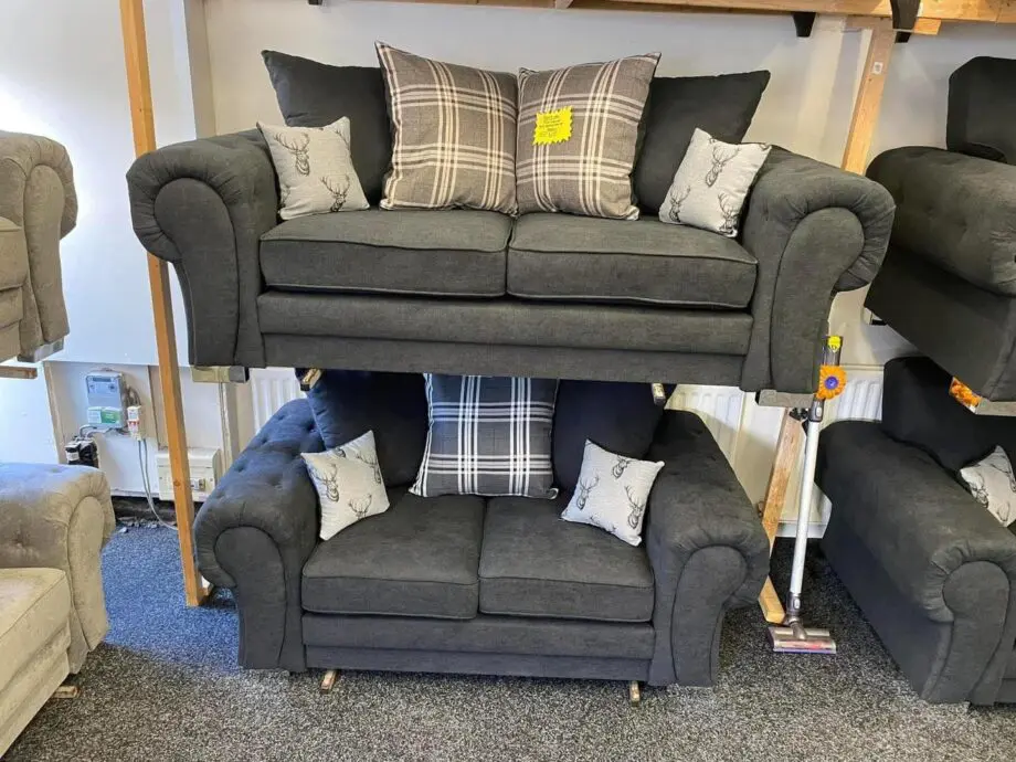 Verona Sofa Set | 3x Settee & 2x Settee For Sale Grey Chenille Fabric