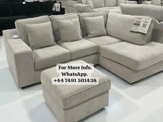 High Back Corner Sofa + Pouffe For Sale