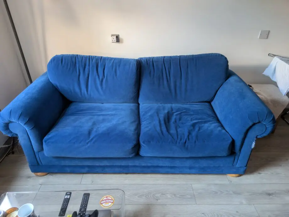Newly Covered Blue Velvet sofa