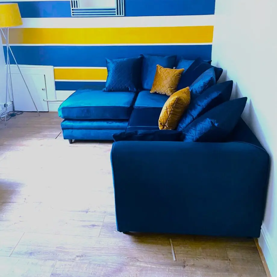 Chicago L-Shaped Corner Sofa - Blue Velvet Left & Right Hand Facing Available