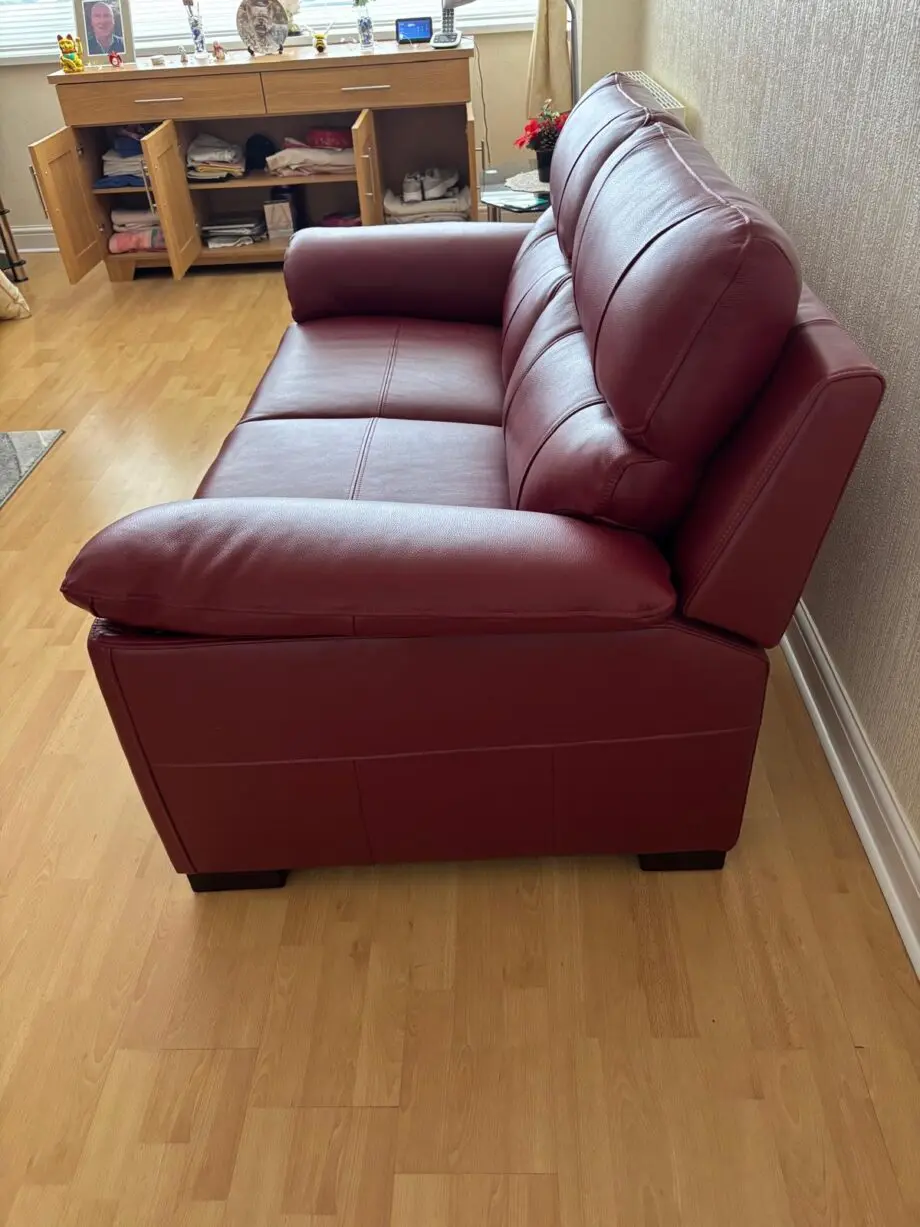 DFS Red Leather 2 seater Sofa and 1 armchair