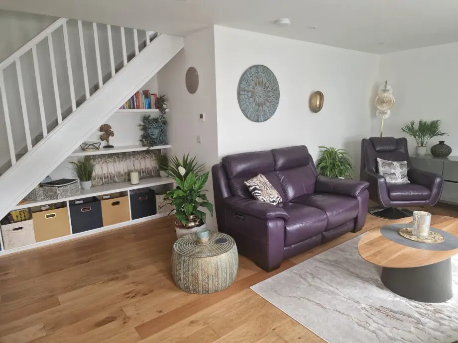 Deep purple, Aubergine, power recliner with two swivel chairs. Furniture Village Italian, genuine leather.