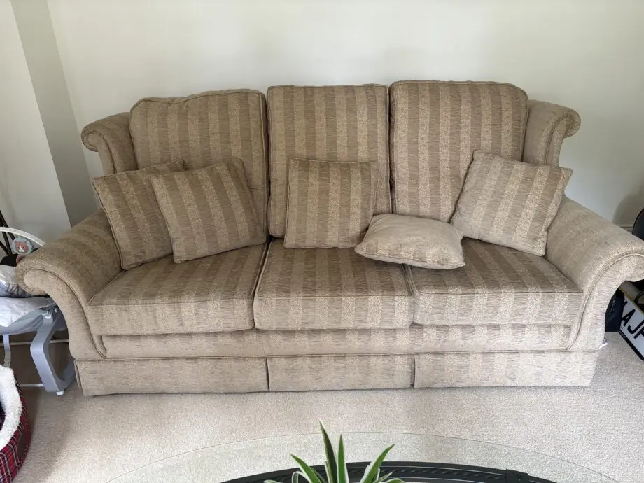 Jon Lewis, cream and beige, sofa set and footstool