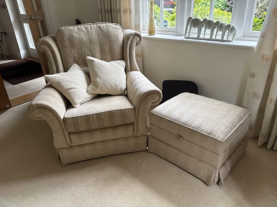 Jon Lewis, cream and beige, sofa set and footstool