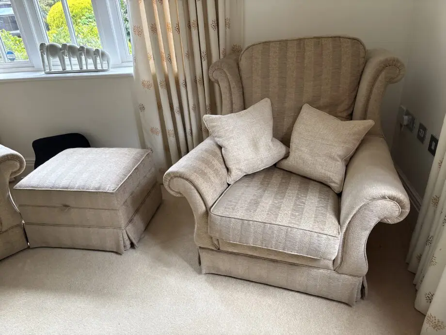 Jon Lewis, cream and beige, sofa set and footstool