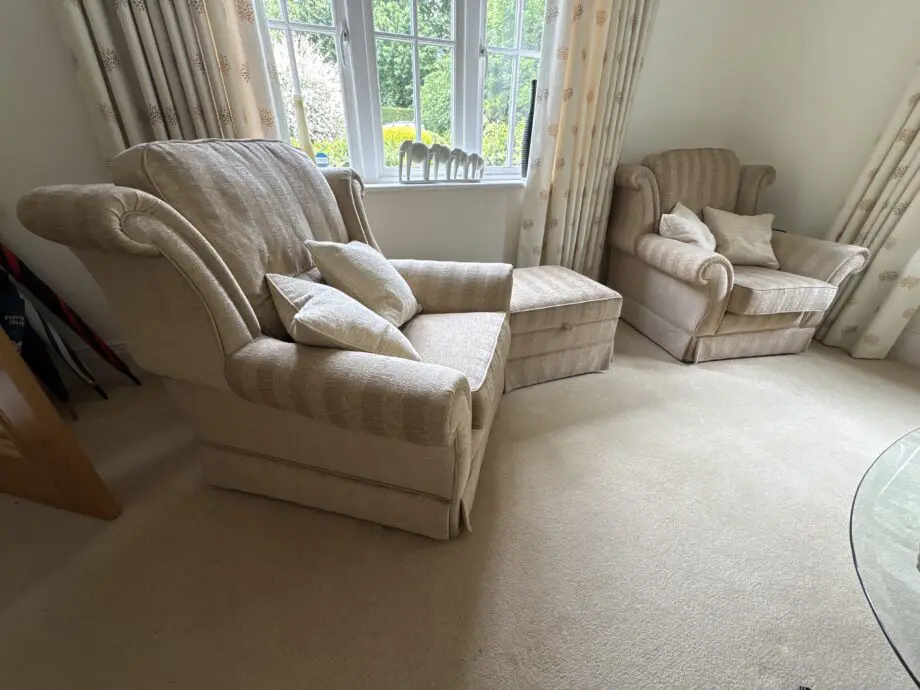 Jon Lewis, cream and beige, sofa set and footstool