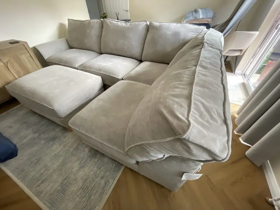 Furniture village,Kingston silver,legend d classic back fabric corner sofa and footstool