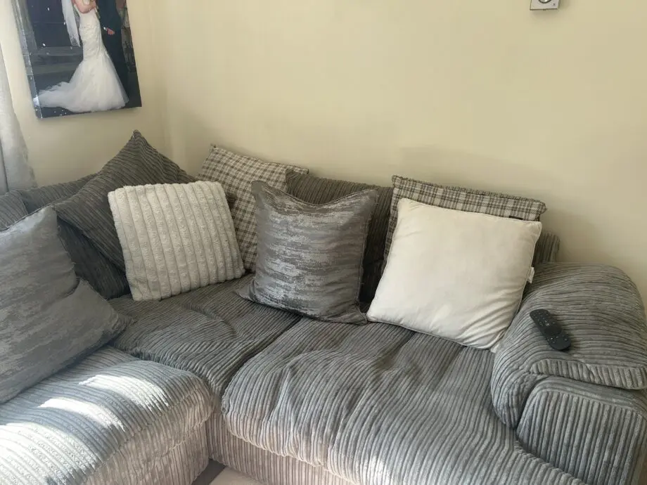 Dfs grey jumbo cord corner sofa