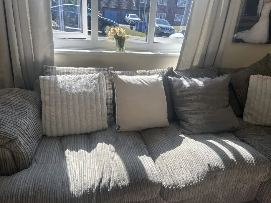 Dfs grey jumbo cord corner sofa