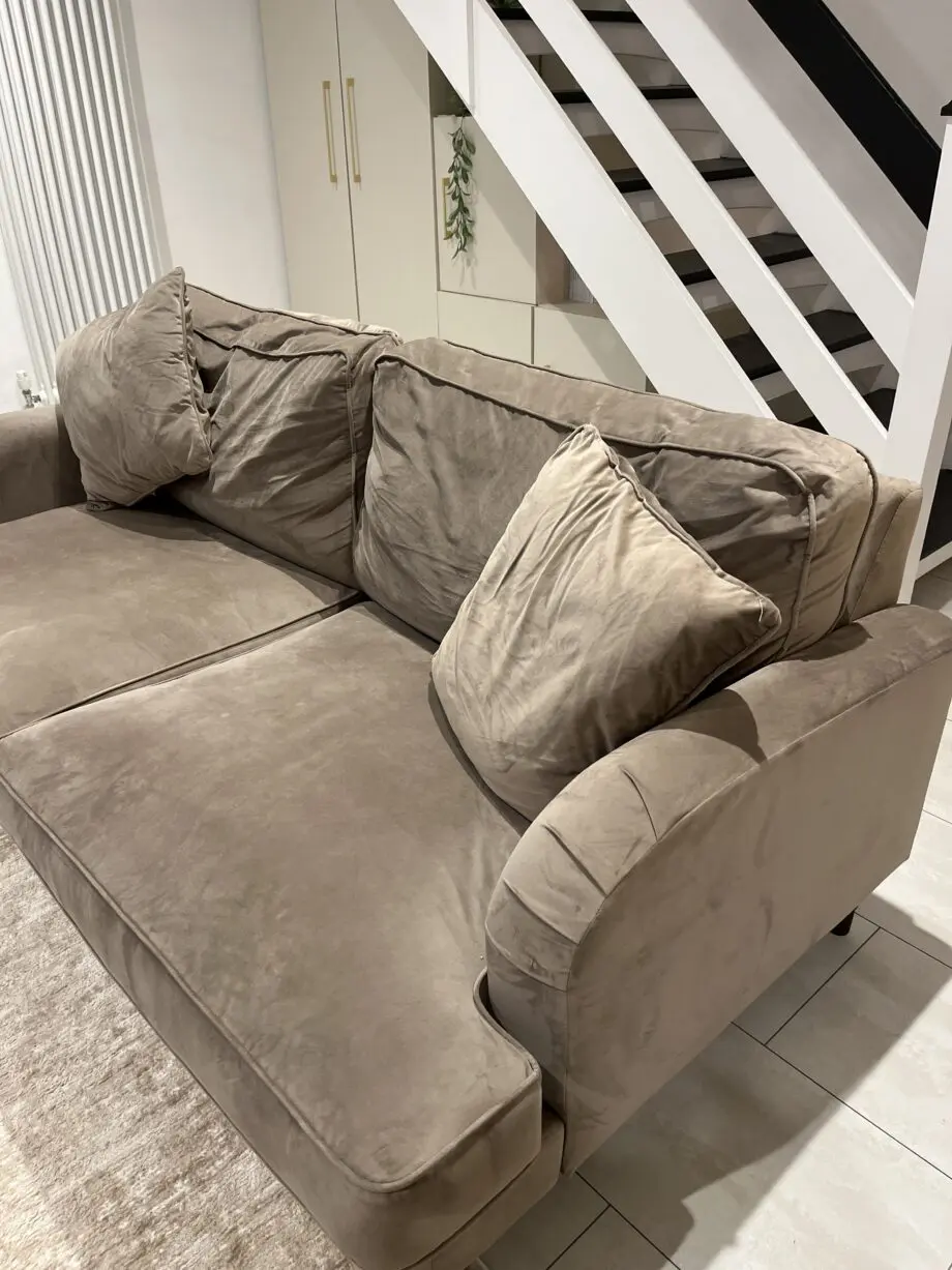 Beige/brown velvet 3 seater sofa
