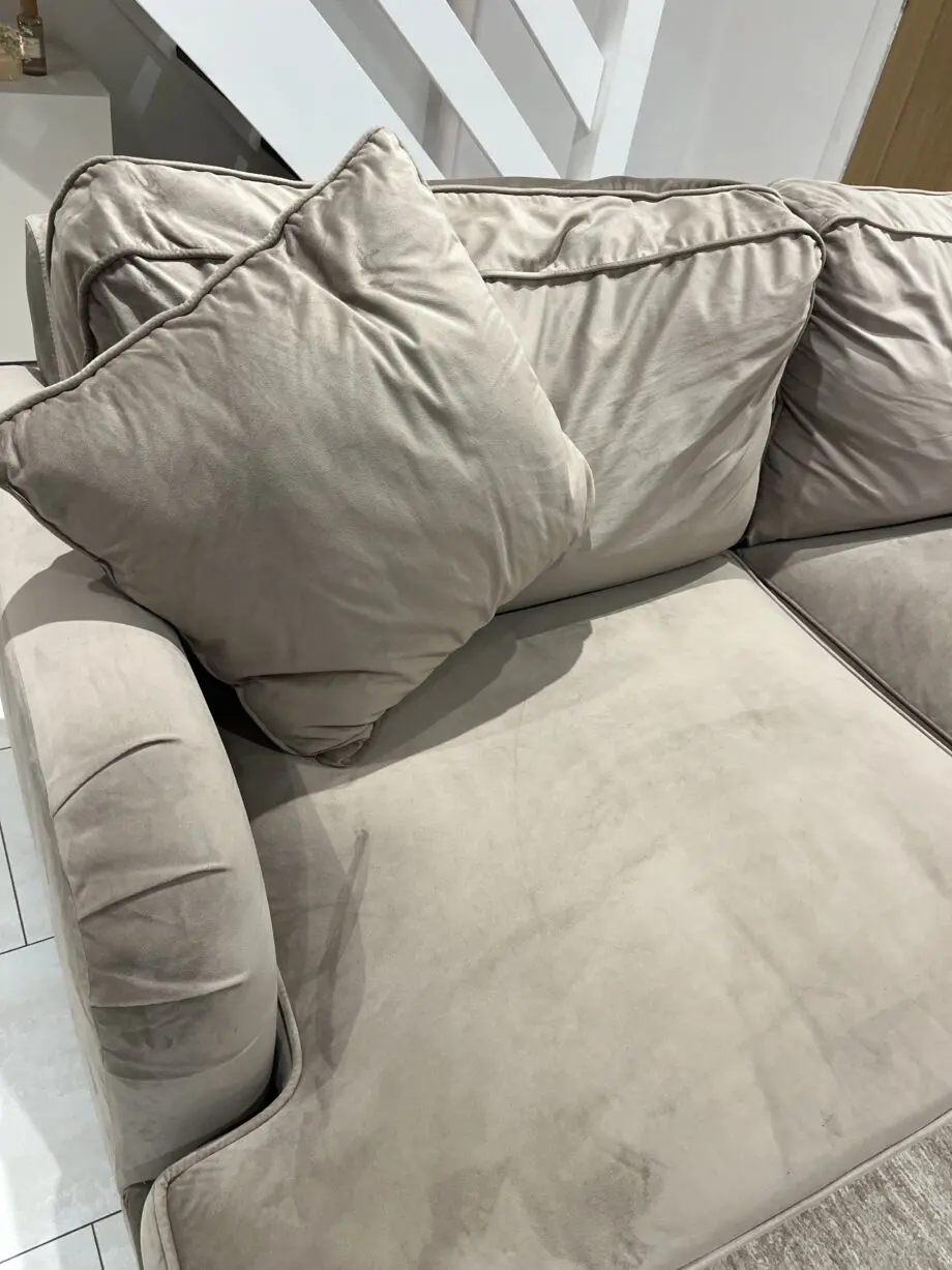 Beige/brown velvet 3 seater sofa