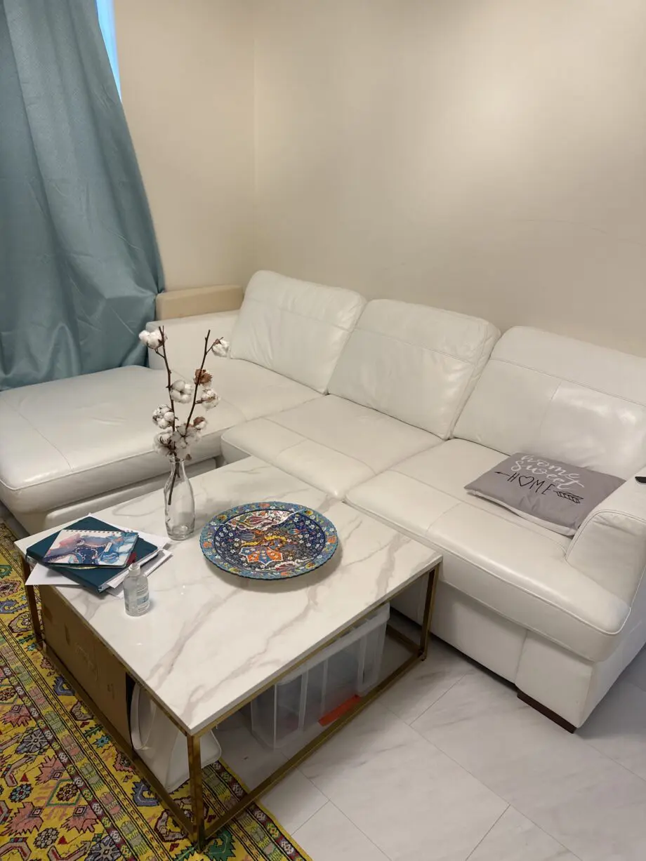 DFS white leather R.corner sofa