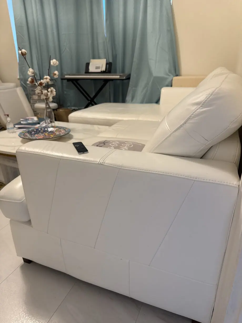 DFS white leather R.corner sofa