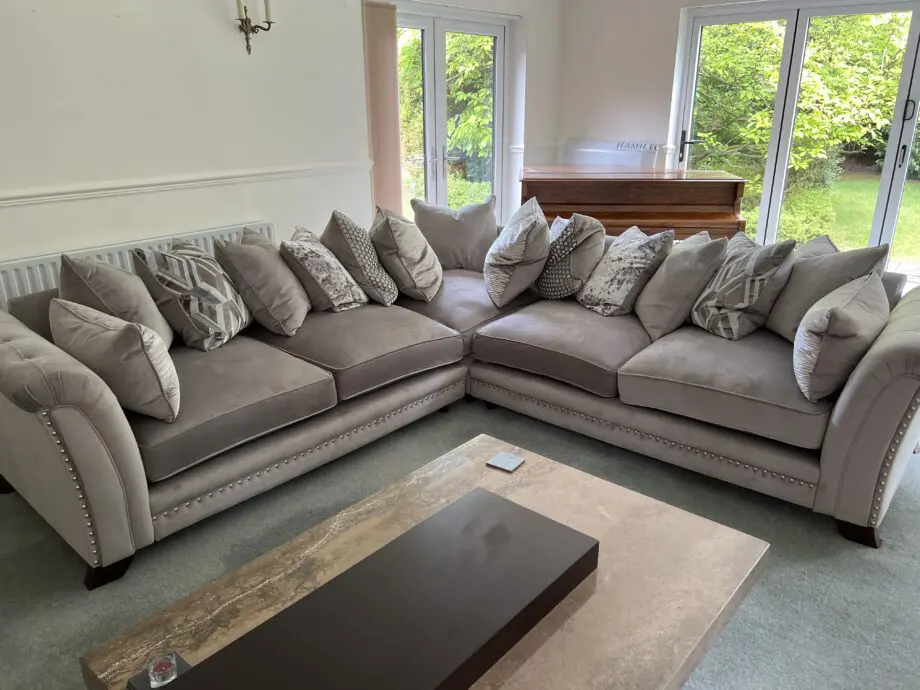 Arighi Bianci Grey Velvet Sofa Set with Cushions