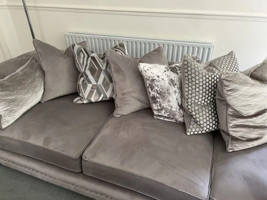 Arighi Bianci Grey Velvet Sofa Set with Cushions