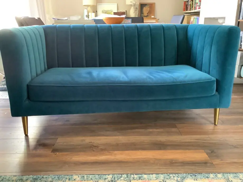 Made.com teal velvet sofa