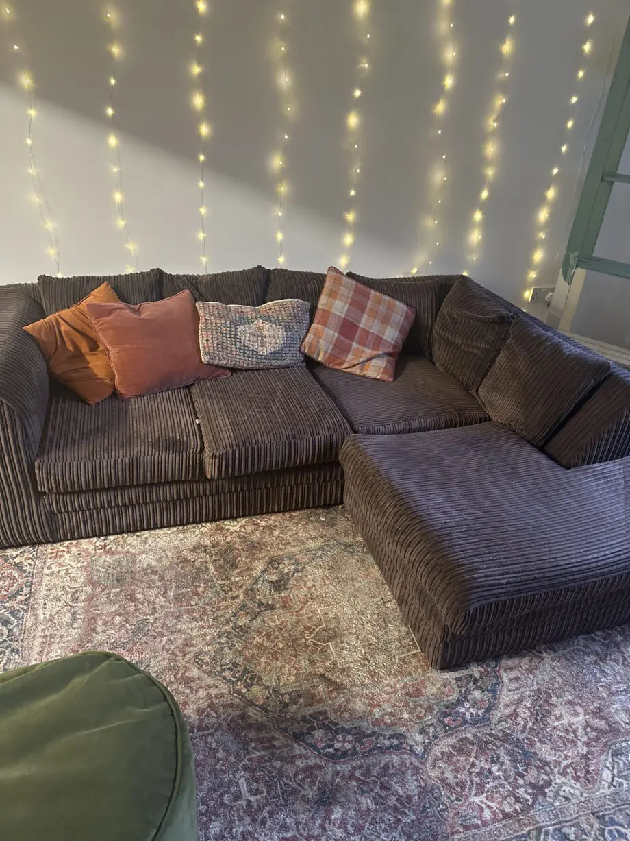 Chocolate Brown Cord Corner Sofa